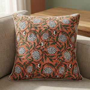 Ridhi 100% Pure Cotton Throw <b>Pillow</b> Covers Dark Salmon Floral Pattern Western Style Block Print Removable Washable Decorative - Product Image 3