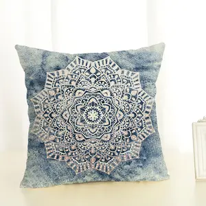 Funda de almohada de lino con estampado geométrico serie Mandala, funda de cojín decorativa para sofá de sala de estar