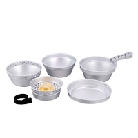 Ensemble de cuisine de camping en aluminium anodisé pour la pêche et la randonnée, 8 pièces, avec brûleur à alcool