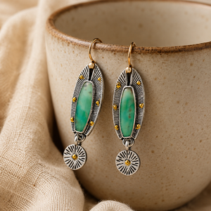 Pendientes Colgantes con Diseño de Bloques de Color y Patrón de Mármol Vintage, con Acento de Piedra Verde, Joyería Geométrica para Mujer - Product Image 3