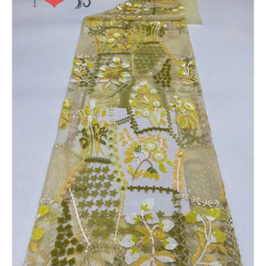 マルチカラーネットスパンコールレースフランスチュールレーススパークルスパンコール刺繍生地 - Product Image 1