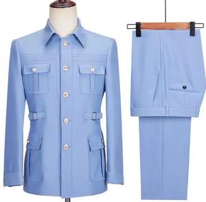 Оптовый мужской костюм из 2 предметов, африканский стиль, рабочий стиль, простой костюм для мужчин, приталенный костюм, костюм со воротником-стойкой, свадебный костюм - Product Image 4