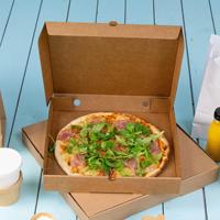 Caja de Pizza Personalizada con Logotipo Estampado en Caliente, Papel Recubierto Biodegradable, Caja de Embalaje para Restaurante de Comida para Llevar, MOQ Bajo