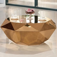 Meubles de salon moderne intelligente Unique Luxueuse Diamant Forme or/argent en métal table basse miroir
