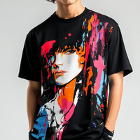 T-shirt noir unique pour hommes Vibrant Original Graphic Print Oversized Short Sleeve High Quality Casual Streetwear for Young Men