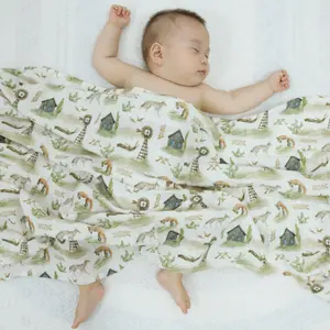 Couvertures de réception pour bébé en coton BAMBOU bio Couverture d'emmaillotage en mousseline Impression numérique double couche de gaze pour bébé