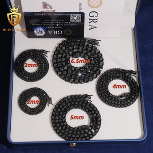Bracciale Tennis <span class=keywords><strong>in</strong></span> Moissanite Nera 2mm 3mm 4mm 5mm 6.5mm <span class=keywords><strong>Argento</strong></span> Sterling <span class=keywords><strong>925</strong></span> Iced Out Supera il Test del Diamante Hip Hop - Product Image 1
