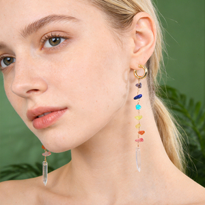 Nouvelles boucles d'oreilles en pierres précieuses naturelles, bijoux en cristal faits à la main, 7 pierres chakra, bijoux tendance pour cadeau - Product Image 6