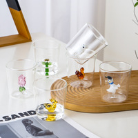 Tasse à café et à boisson en verre épais, écologique, résistante à la chaleur, design moderne tridimensionnel mignon et simple, avec poignée, pour usage au bureau