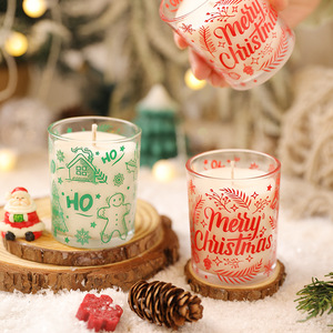 Color Glass <b>Cup</b> Scented Candle Christmas Decorative Candle Creative Atmosphere Printed Xmas <b>Cup</b> Candle - Product Image 1