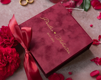 Boîte à alliances de luxe en velours bordeaux Glamour Gold, logo personnalisé en feuille d'or, boîtes d'invitation de mariage élégantes faites à la main