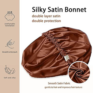 Bonnet de nuit réversible à double couche avec logo personnalisé, bonnet en satin élastique de qualité supérieure pour femmes - Product Image 2
