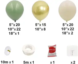Set Balon Lateks Hijau Dekorasi Pesta Baru Balon Krom Emas Retro Bean Paste Balon Hijau Lengkungan
