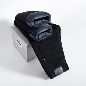 <span class=keywords><strong>Vaqueros</strong></span> de invierno cálidos de algodón para <span class=keywords><strong>hombre</strong></span>, talla grande, de mezclilla gruesa con forro polar, lavado medio, corte recto holgado y elástico, ideales para negocios. - Product Image 2