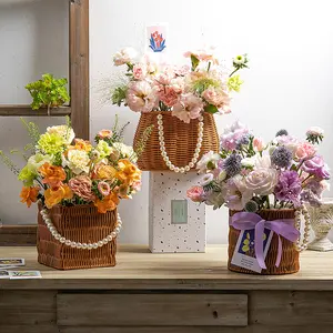 JOYWOOD 새로운 창조적 인 패션 꽃 바구니 진주 휴대용 꽃 꽃다발 바구니 예술 꽃 가게 도매