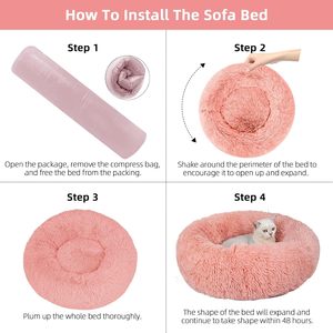 Coussin rond pour animaux de compagnie, en peluche douce et luxueuse, rose, gris, blanc, pour chat et chien, vente en gros - Product Image 5