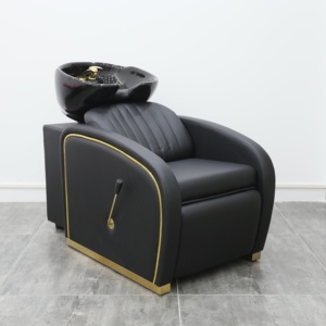 Moderner Schwarzer Leder-Friseurstuhl mit Weißer Schüssel für Haarwäsche, Salonmöbel für Beauty- und Friseursalons - Product Image 2