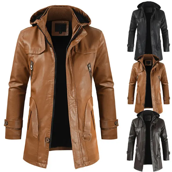 Leather Jacket Men 2019 New Casual Fashion PU Hooded Slim-fitting Leather Jacket for Men
