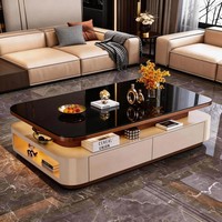 Nouvelle conception de meubles de salon, table basse à prix avantageux avec tiroir, table basse de luxe noire avec plateau en verre trempé pour la maison