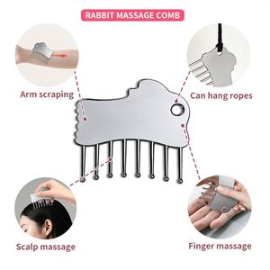 Planche Gua Sha et peigne de massage du cuir chevelu 2-en-1 en acier inoxydable de qualité supérieure, motif lapin personnalisé, outil de beauté - Product Image 2