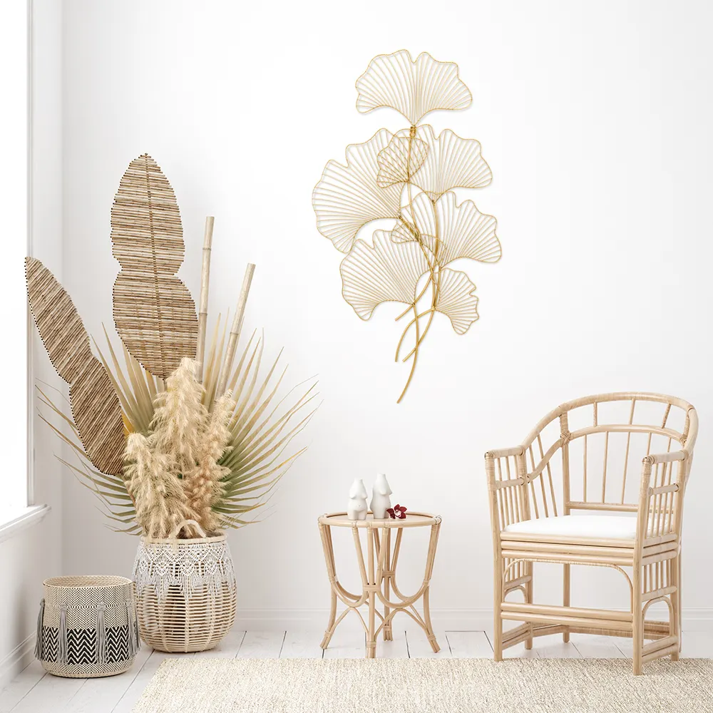 Iron Metal Decoration Items Glod Metal Lotus Leaf Plant 3d Wall Art Hangings For Living Room Wall Decoration Home
