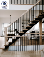 Escalier central en bois sur mesure avec poutre centrale, escalier moderne en acier à monopoutre flottante avec garde-corps en verre pour villa et maison