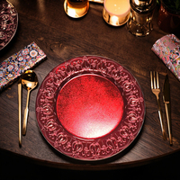 Assiettes de présentation en plastique réutilisables de luxe de style européen, bordure dorée, durables, 13 pouces, design moderne, pour mariages, fêtes à domicile et hôtels