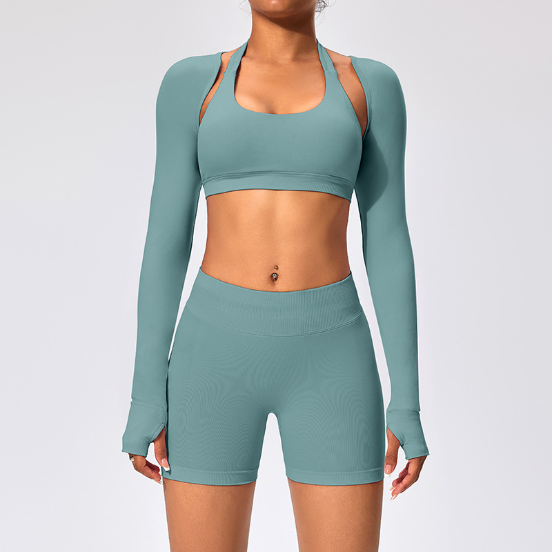 Pistachio Shorts Shawl Bra Three-Piece Set