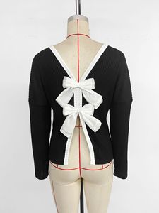 2026 Neue Damen Pure Desire Y2K Weiche Dünne Lässige Schlanke Gerippte Strickbluse mit Rückenausschnitt und Schleifendesign Sexy Langarm-Oberteil - Product Image 6