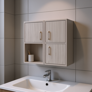 Armoire à pharmacie murale en deux parties pour salle de bain, 60x70cm, en alliage d'aluminium, design minimaliste avec deux portes et étagères - Product Image 2