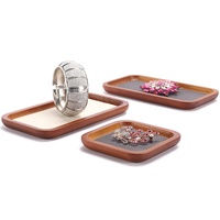 Plateaux en bois à coins arrondis DIGU pour présentation de bijoux, organiseur de bijoux avec intérieur en microfibre pour bagues et boucles d'oreilles, logo personnalisable