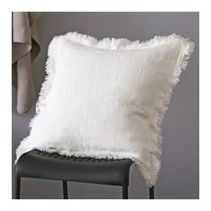 100% European Flax Linen Throw Pillow Cover Pure Flax Thick Cushion Cover Fringe Tassel custom 180GSM 210GSM 260GSM