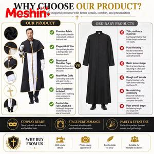 Disfraz de Pastor Religioso Elegante 2026, Túnica Negra de Sacerdote Noble, Ropa para Fiesta de Halloween, Disfraz Medieval para Hombre Adulto - Product Image 4
