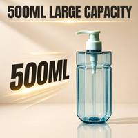 Bouteille de shampooing transparente bleue en PET de 500 ml, col de 32 mm, finition pompe à pression, sérigraphie, emballage en plastique pour soins capillaires et soins de la peau