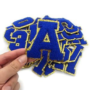 Hochwertige Blue Glitter Chenille 3 Zoll gestickte Aufbügeln Nummer Buchstaben Patches Blue Letter - Product Image 1