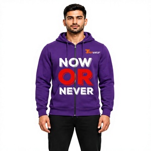 Sweat à capuche zippé violet pour homme, imprimé 'Now Or Never', en molleton décontracté, coupe classique, pour l'automne - Product Image 1