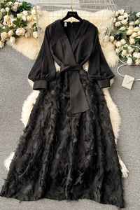 Vestido Midi Romántico de Primavera de Alta Calidad para Mujer, Talla Grande, con Mangas Abullonadas, Estilo Imperio, con Encaje y Parches, Vestidos Elegantes para Damas - Product Image 6