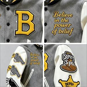 OEM Luxury Custom American High Street Fashion Stand Collar Winter <strong>Flight</strong> <strong>Jacket</strong> <strong>Men</strong> Design Embroidery Patches Baseball <strong>Jacket</strong> - Product Image 3
