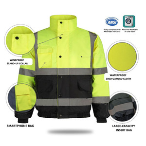Vestes de sécurité réfléchissantes haute visibilité 300D Oxford imperméable avec revêtement en PU Construction Heavy Sefty Work Jackets <span class=keywords><strong>Bomber</strong></span> Jacket - Product Image 3