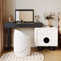 Nouvelle coiffeuse moderne pliable et réglable Panda avec miroir rabattable et bois massif pour petites chambres