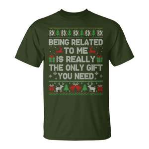 Camiseta con diseño de suéter navideño feo para mujer, regalo navideño, diseño divertido con cita familiar, verde, XL - Product Image 1