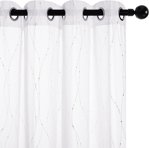 Voilage Moderne Argenté à Pois, Rideau Transparent Filtrant la Lumière avec Œillets pour Salon, Chambre et Décoration Intérieure - Product Image 2