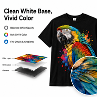 Encre pigmentée CMYKW DTG pour I3200 - Impression numérique pour T-shirts et vêtements en coton Couleurs vives et dégradés fluides