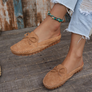 <span class=keywords><strong>Mocasines</strong></span> Perforados con Lazo Decorativo, Zapatos Casuales de <span class=keywords><strong>Mujer</strong></span> sin Talón de Cuero PU Transpirable, Venta al por Mayor de Fábrica Personalizada - Product Image 2