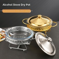 Réchaud de buffet en verre à cadre en fer, brûleur à alcool doré de table 2,0 L, petit réchaud pour maintien au chaud des aliments en hôtel