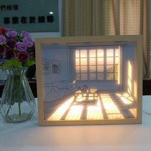 Ins Deco lukisan dinding seni gambar, lampu malam peredupan kekuatan USB bingkai gambar Kayu LED dapat diisi ulang lampu lukisan - Product Image 4