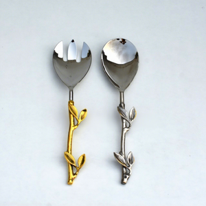 Serveur à salade moderne de luxe en acier inoxydable avec poignée en métal moulé pour usage en restaurant, finition personnalisable - Product Image 1