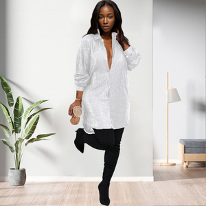 D0405TA62 vendita diretta all'ingrosso Casual tinta unita <span class=keywords><strong>paillettes</strong></span> manica lunga camicia abito per le donne Sehe alla moda - Product Image 2