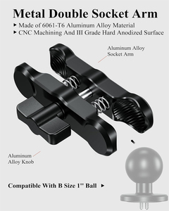 Support de bras à double douille en aluminium de 9cm Adaptateur de boule de 25.4mm Support de <span class=keywords><strong>RAM</strong></span> Compatible pour les motos de taille B Accessoires de vélo Flexible - Product Image 6