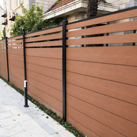 Teak semi-privacy WPC schuttingpanelen balkon composiet schutting horizontale latten 3D houtnerf roestvrij buitenpaal